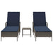 Ligstoel 3 st poly rattan Grijs en Marineblauw