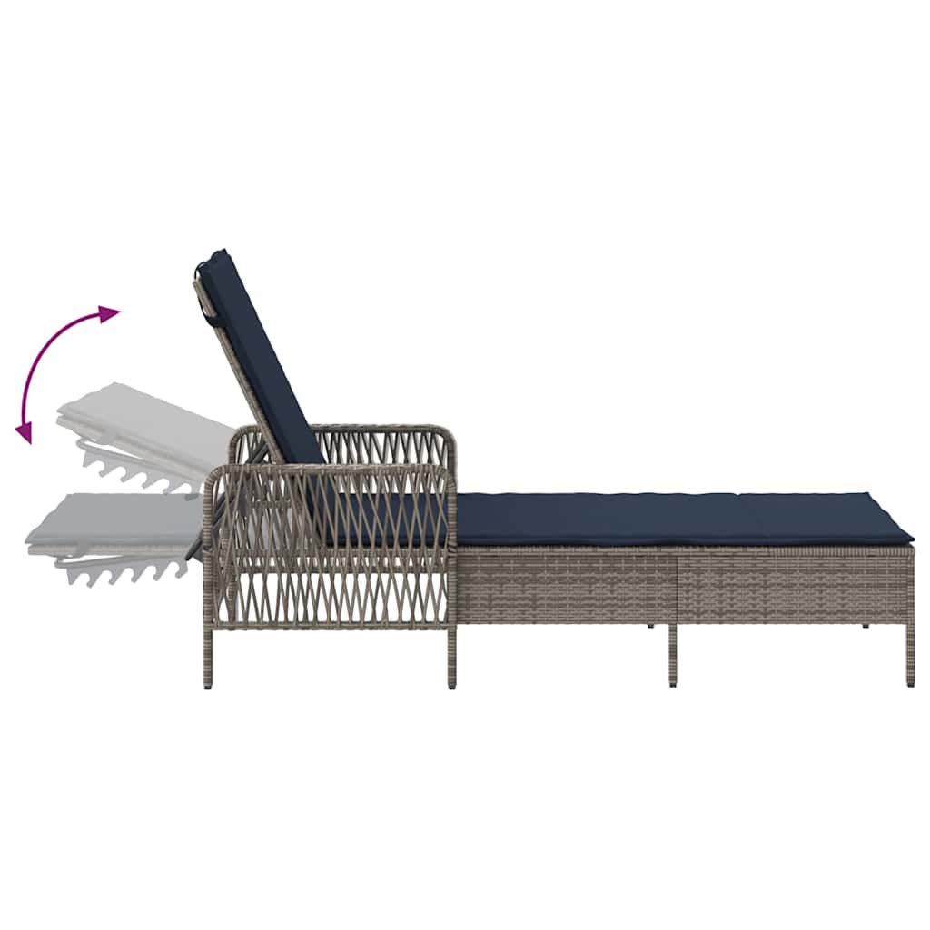 Ligstoel 3 st poly rattan Grijs en Marineblauw