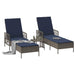 Ligstoel 3 st poly rattan Grijs en Marineblauw