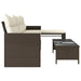 Tuinbank met tafel en kussens L-vormig poly rattan bruin
