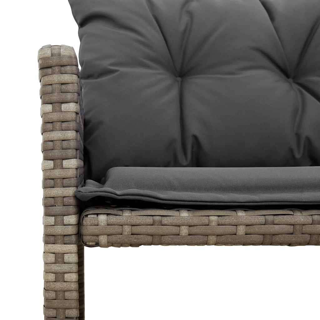 Tuinbank met tafel en kussens L-vormig poly rattan grijs