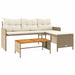 Tuinbank met tafel en kussens L-vormig poly rattan beige