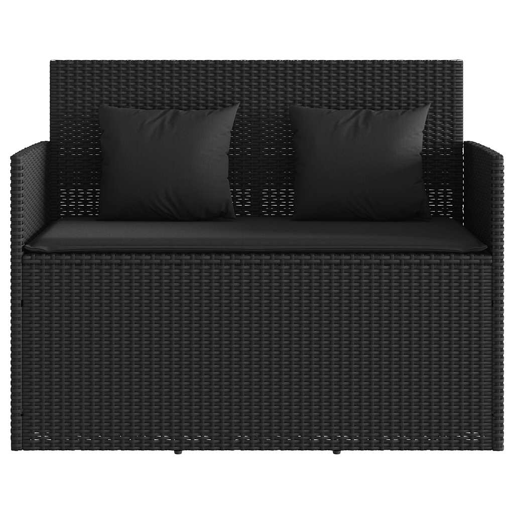 Tuinbank met kussens poly rattan zwart