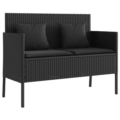 Tuinbank met kussens poly rattan zwart