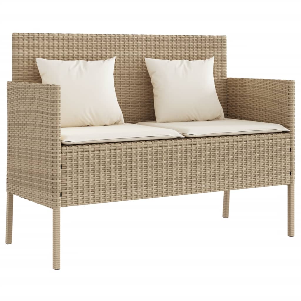 Tuinbank met kussens poly rattan beige