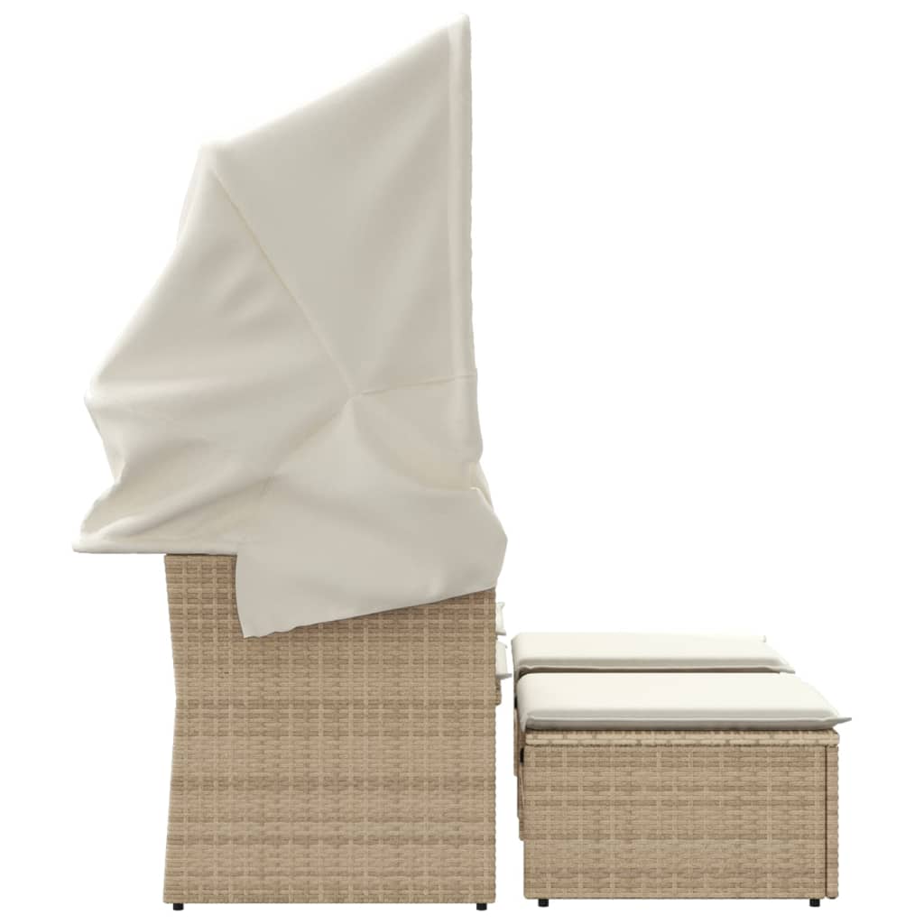 Tuinbank 2-zits met luifel en voetenbanken poly rattan beige