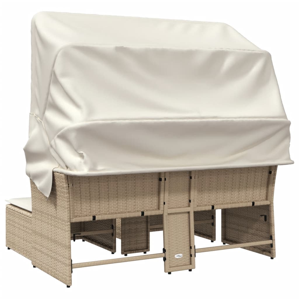 Tuinbank 2-zits met luifel en voetenbanken poly rattan beige