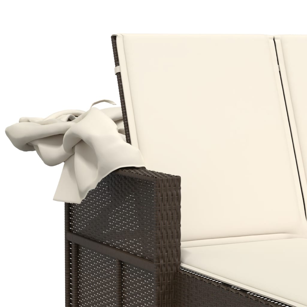Ligbed 2-persoons met luifel en kussens poly rattan bruin
