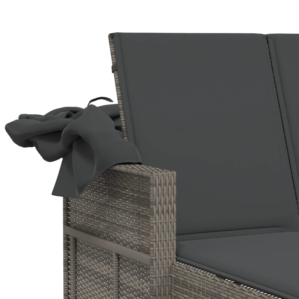 Ligbed 2-persoons met luifel en kussens poly rattan grijs