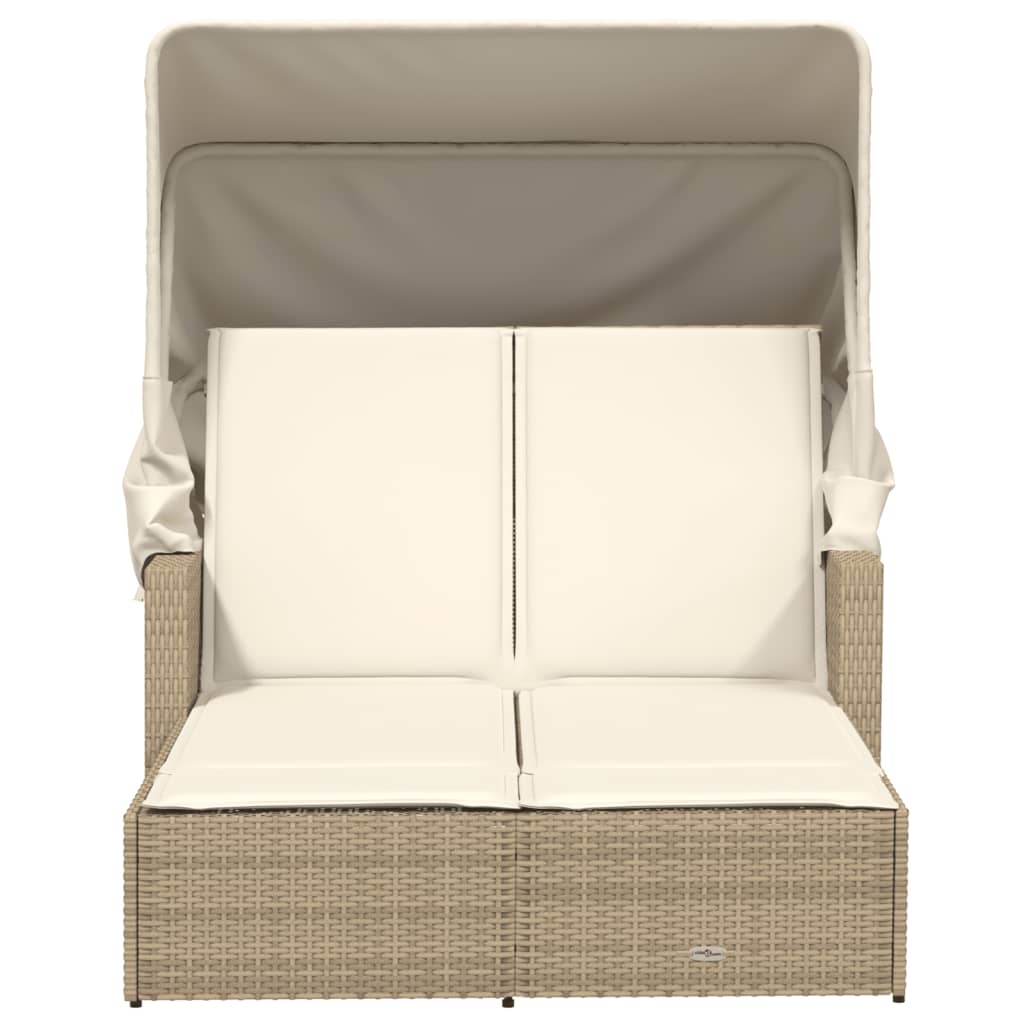 Ligbed 2-persoons met luifel en kussens poly rattan beige