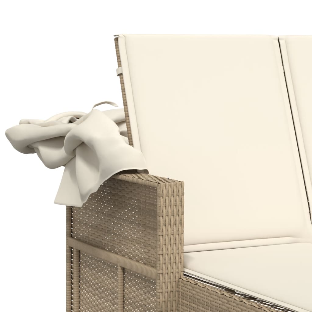 Ligbed 2-persoons met luifel en kussens poly rattan beige
