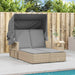 Ligbed 2-persoons luifel en kussens poly rattan gemengd beige