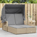 Ligbed 2-persoons luifel en kussens poly rattan gemengd beige