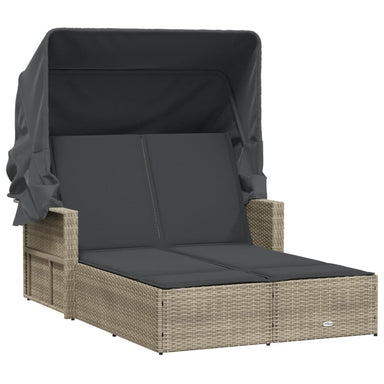 Ligbed 2-persoons met luifel en kussens poly rattan lichtgrijs
