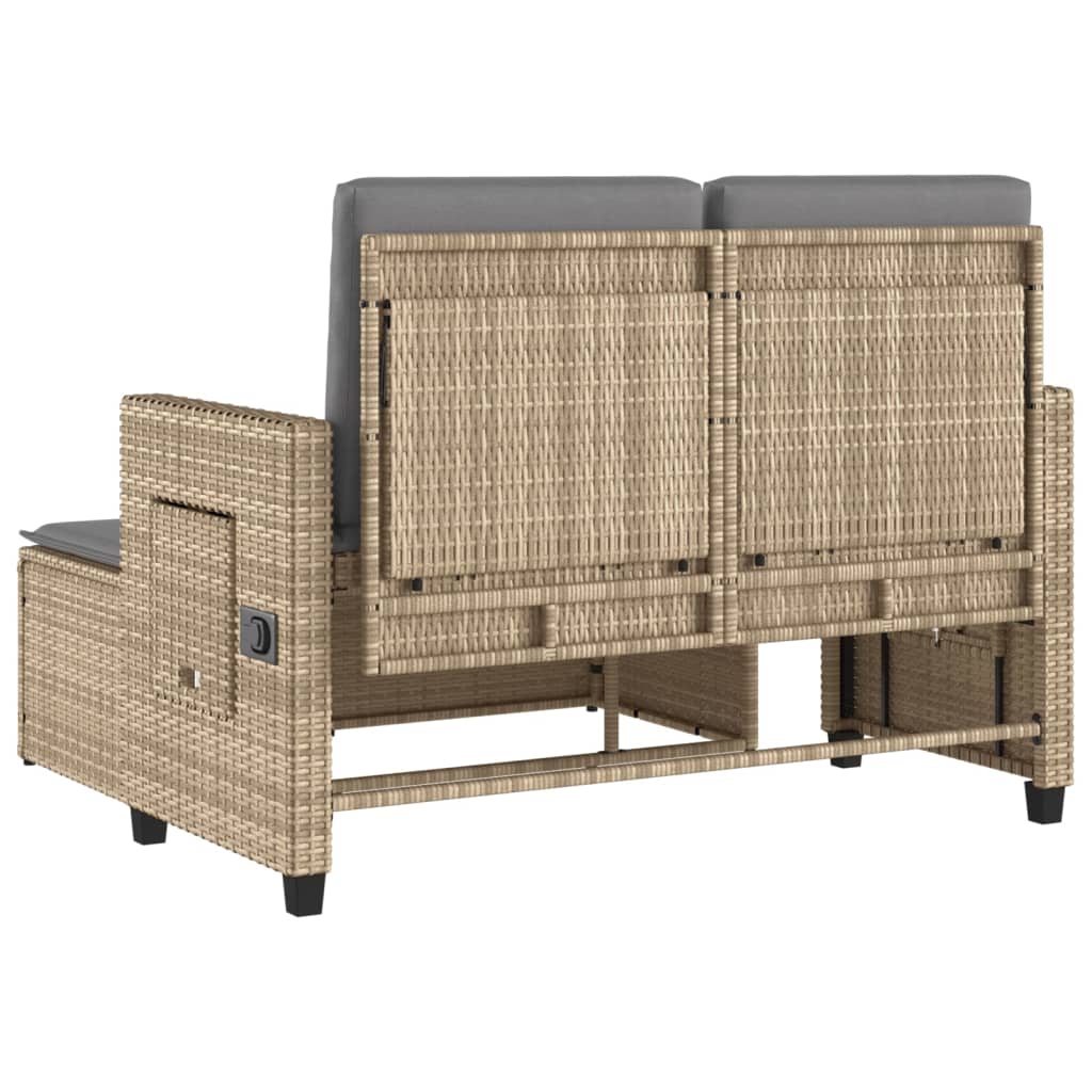 Tuinbankje verstelbaar met kussens poly rattan beige
