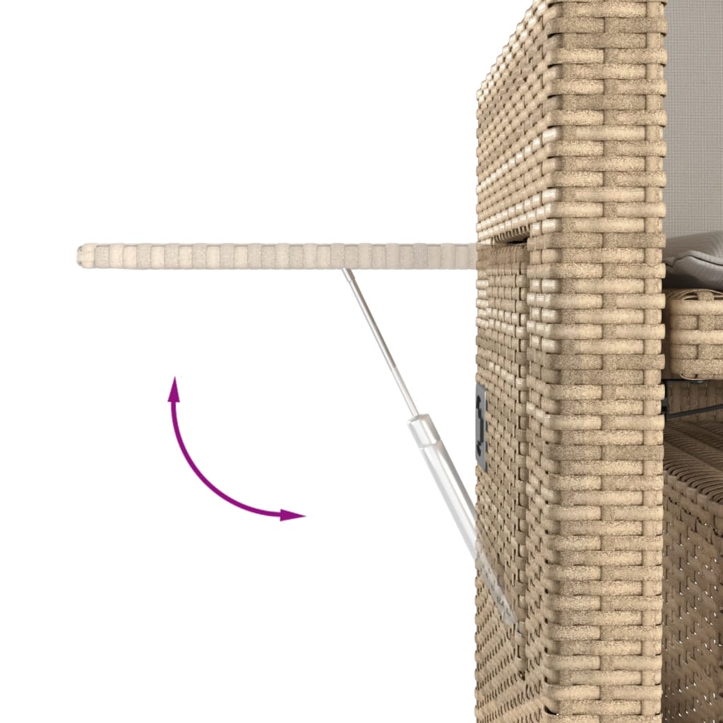 Tuinbankje verstelbaar met kussens poly rattan beige