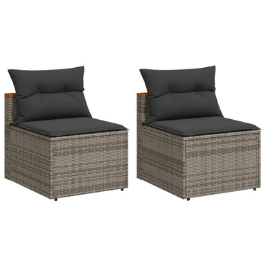 Tuinbanken 2 st zonder armleuning met kussens poly rattan grijs