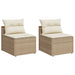 Tuinbanken 2 st zonder armleuning met kussens poly rattan beige