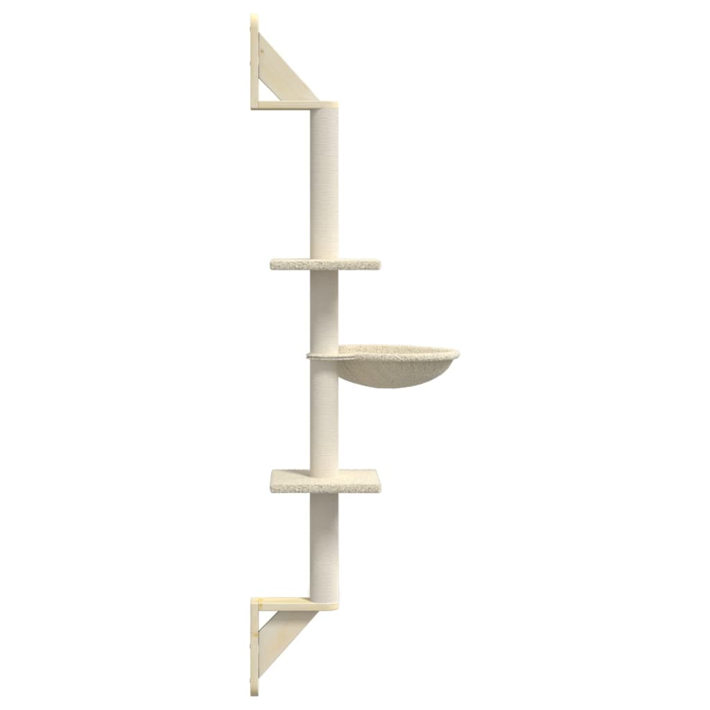 Kattenmeubel wandgemonteerd met krabpaal 142,5 cm crèmekleurig