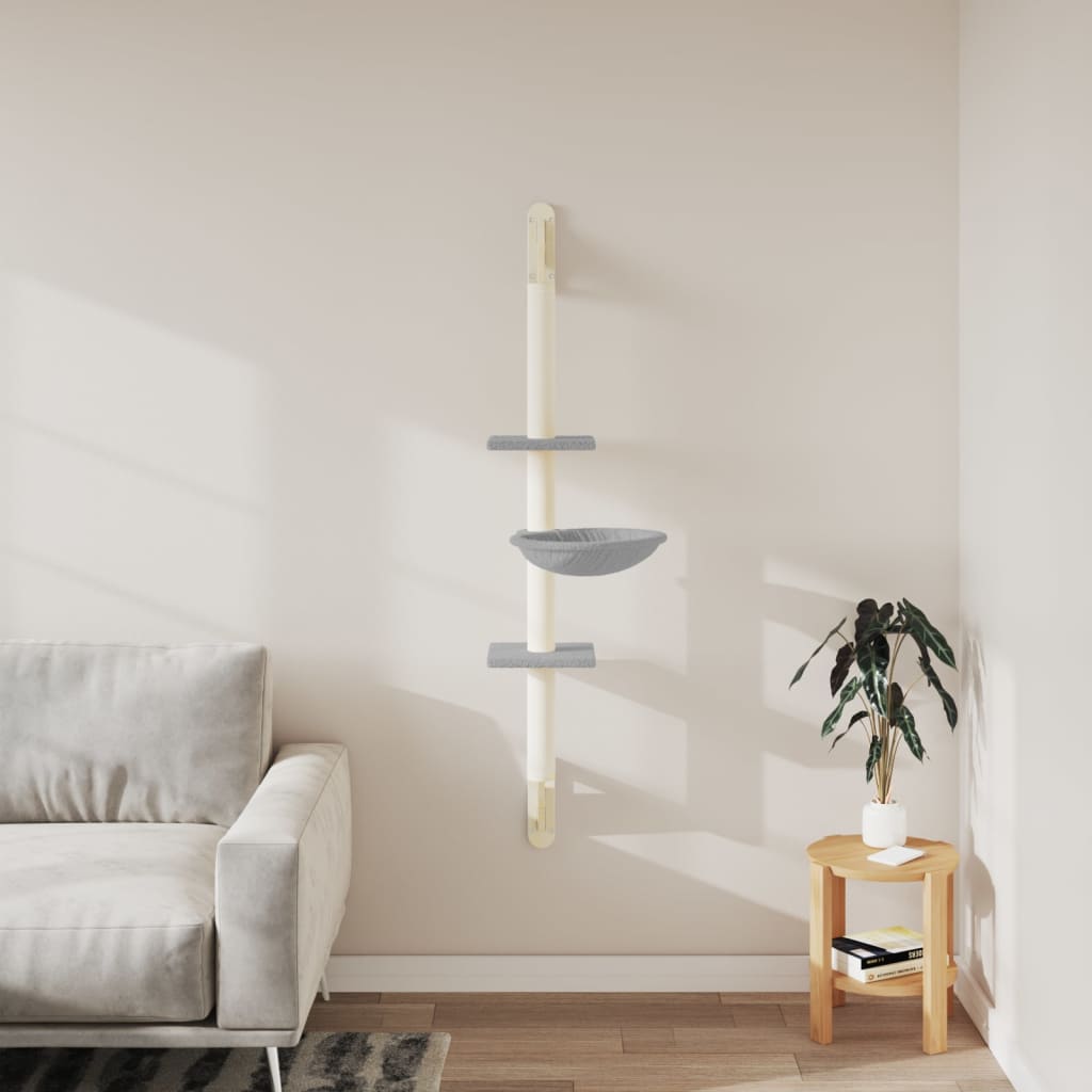 Kattenmeubel wandgemonteerd met krabpaal 142,5 cm lichtgrijs