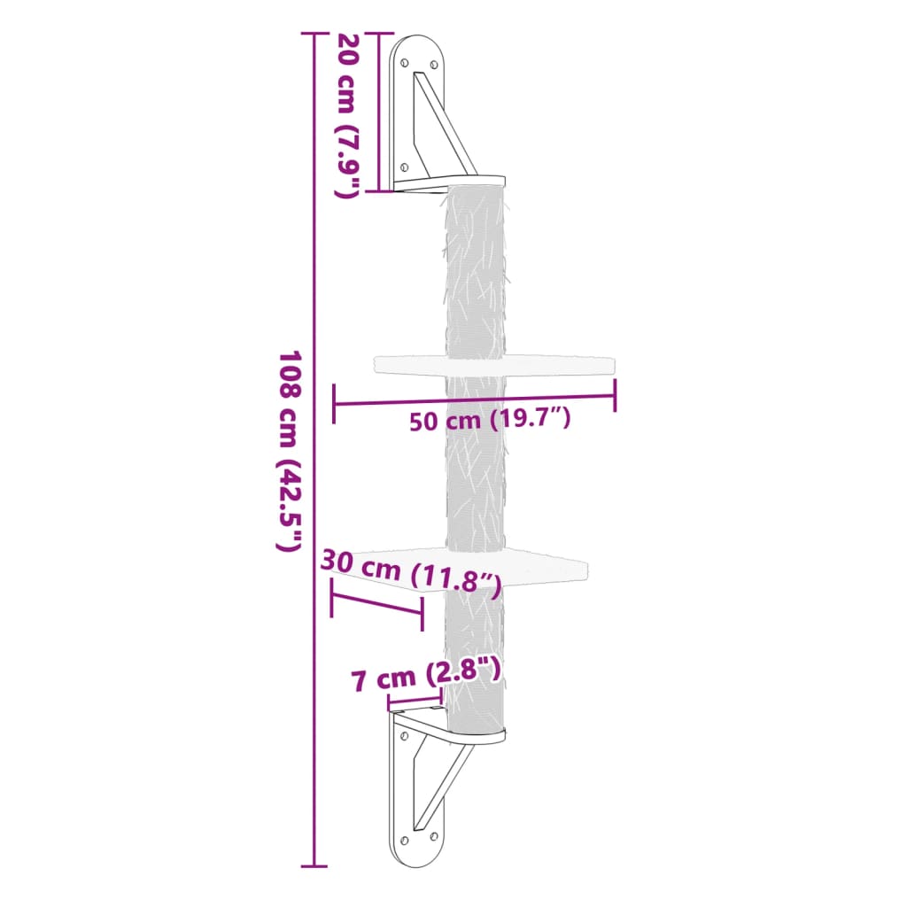 Kattenmeubel wandgemonteerd met krabpaal 108 cm crèmekleurig