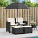 Tuinbank 2-zits met parasol en voetenbanken poly rattan zwart
