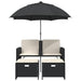Tuinbank 2-zits met parasol en voetenbanken poly rattan zwart