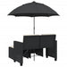 Tuinbank 2-zits met parasol en voetenbanken poly rattan zwart