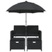 Tuinbank 2-zits met parasol en voetenbanken poly rattan zwart