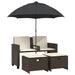 Tuinbank 2-zits met parasol en voetenbanken poly rattan bruin