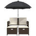 Tuinbank 2-zits met parasol en voetenbanken poly rattan bruin