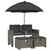 Tuinbank 2-zits met parasol en voetenbanken poly rattan grijs