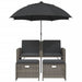 Tuinbank 2-zits met parasol en voetenbanken poly rattan grijs