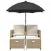 Tuinbank 2-zits met parasol en voetenbanken poly rattan beige