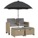 Tuinbank 2-zits met parasol en voetenbanken poly rattan beige