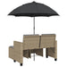 Tuinbank 2-zits met parasol en voetenbanken poly rattan beige