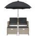 Tuinbank 2-zits parasol en voetenbanken poly rattan lichtgrijs