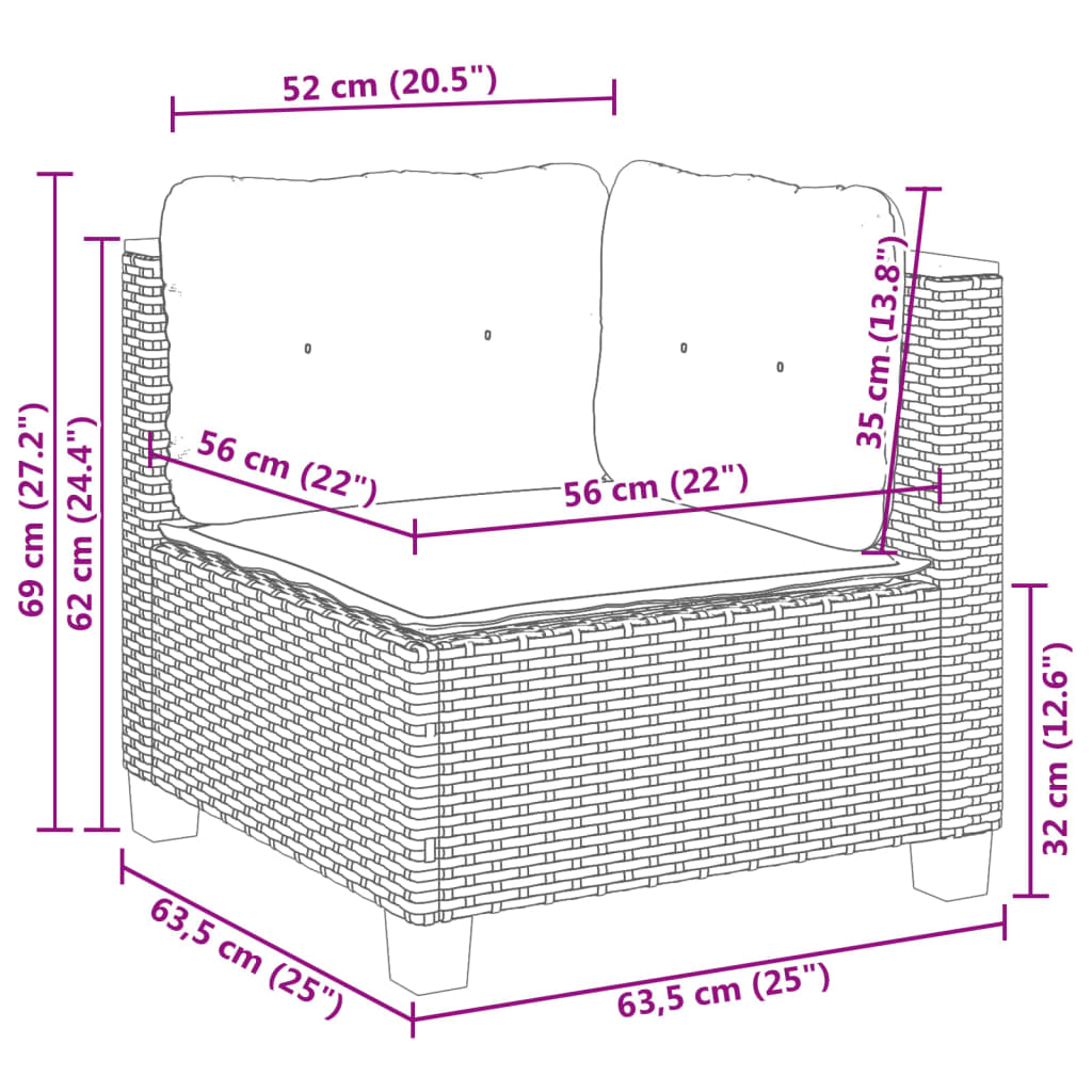 Tuinhoekbank met kussens poly rattan beige