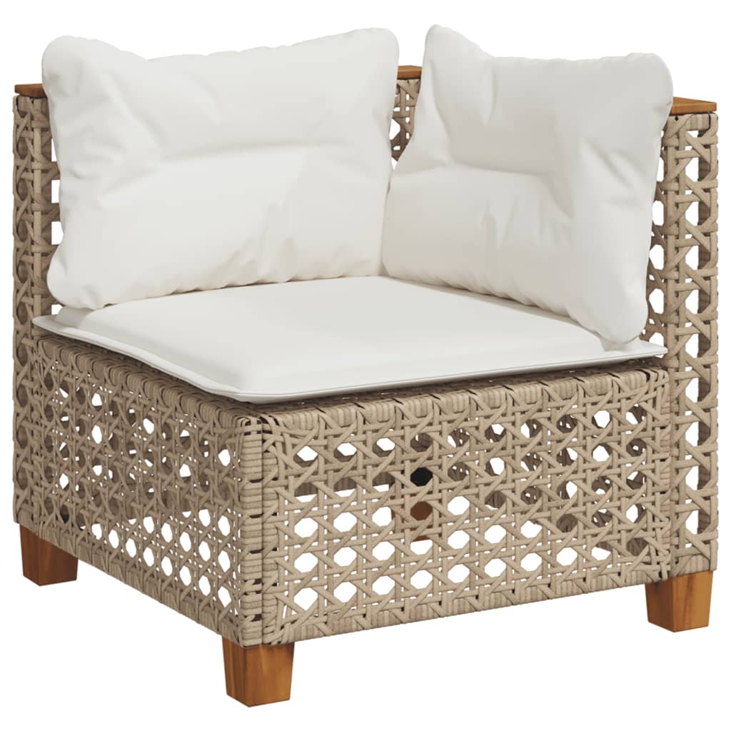 Tuinhoekbank met kussens poly rattan beige