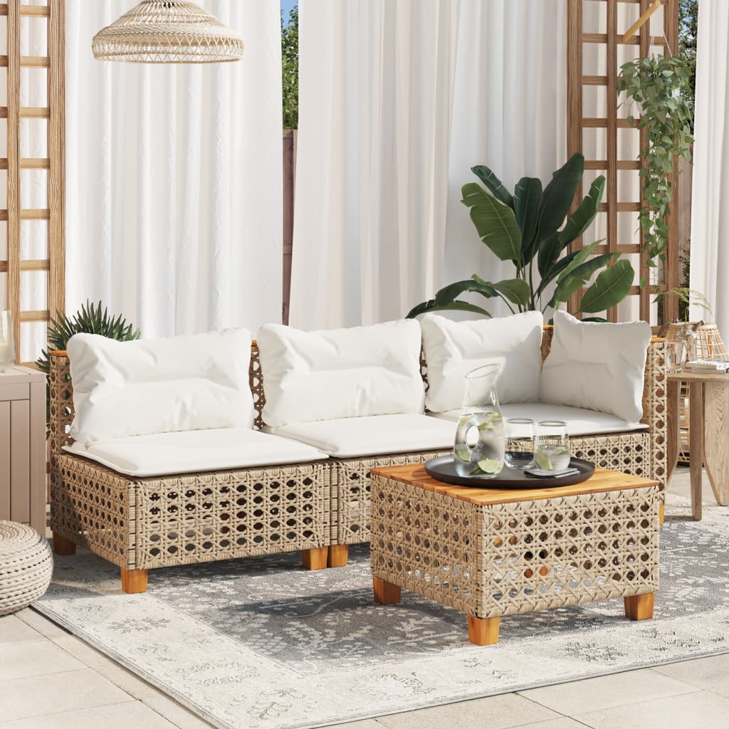 Tuinhoekbank met kussens poly rattan beige