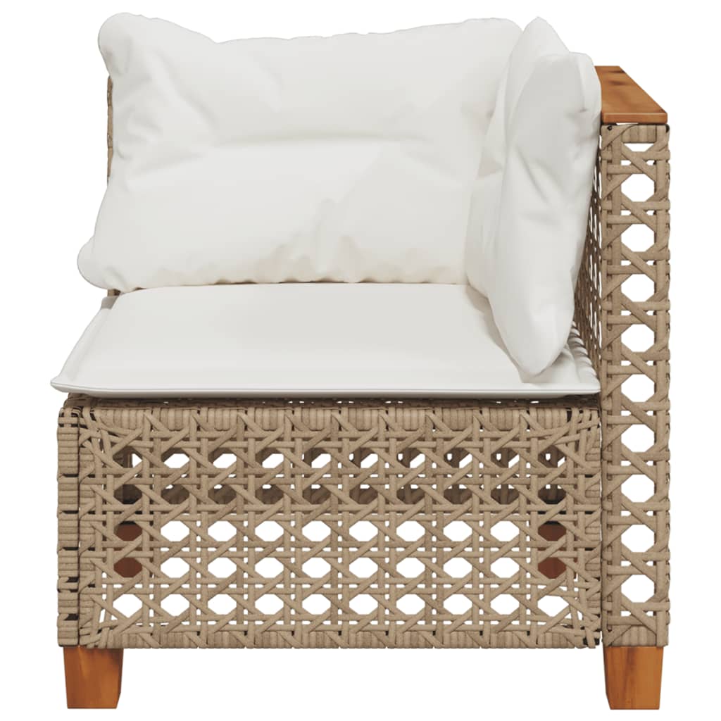 Tuinhoekbank met kussens poly rattan beige