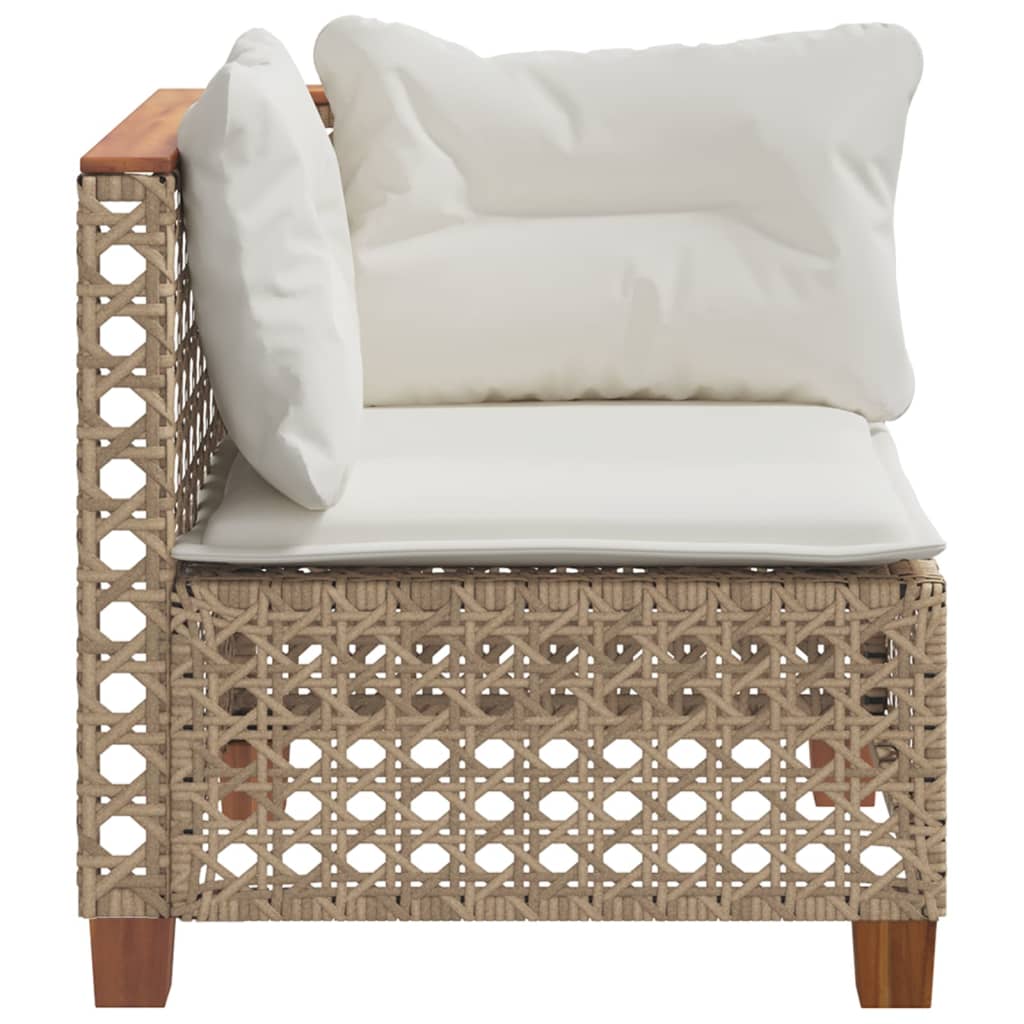 Tuinhoekbank met kussens poly rattan beige