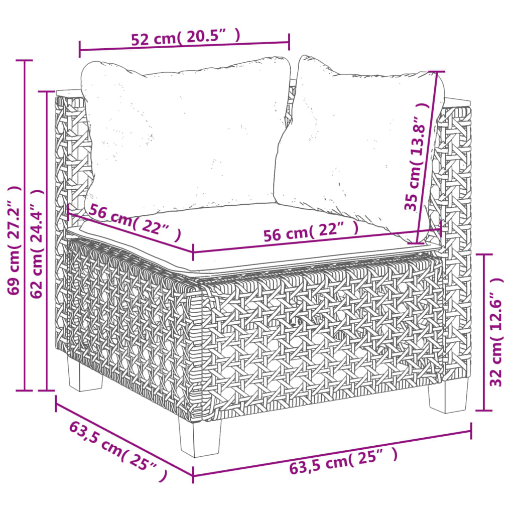 Tuinhoekbank met kussens poly rattan beige