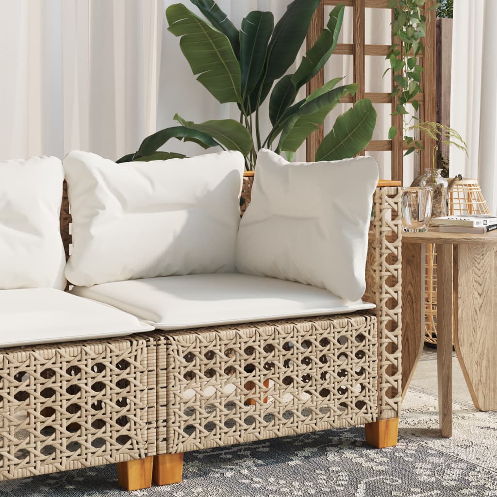Tuinhoekbank met kussens poly rattan beige