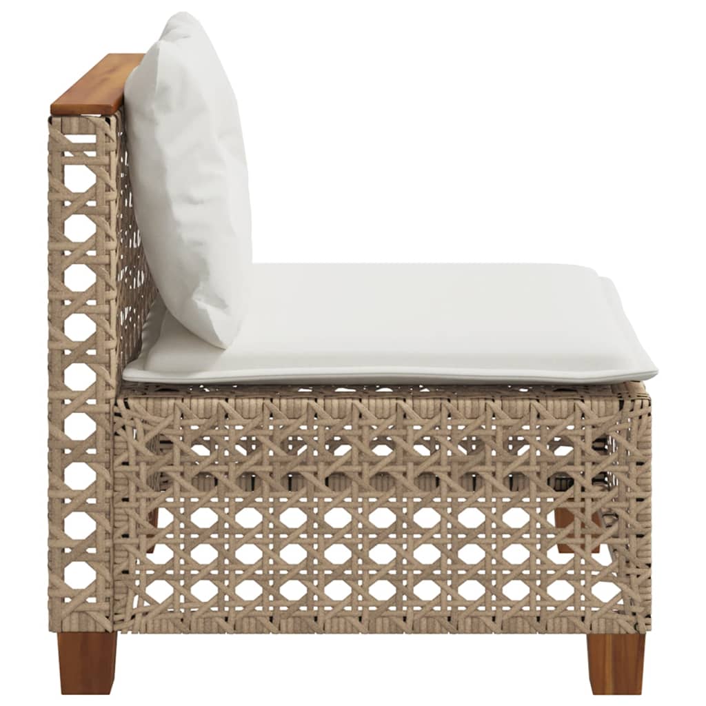 Tuinbank zonder armleuning met kussens poly rattan beige