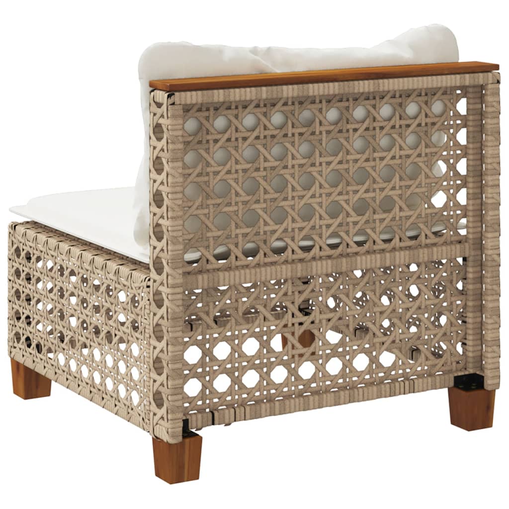 Tuinbank zonder armleuning met kussens poly rattan beige