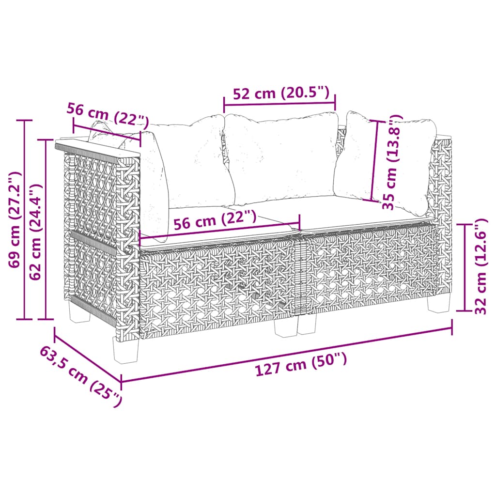 Tuinbanken 2 st met kussens poly rattan beige