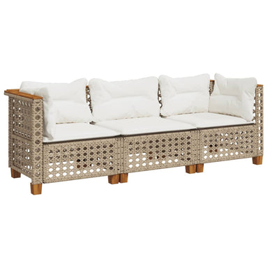 Tuinbank 3-zits met kussens poly rattan beige