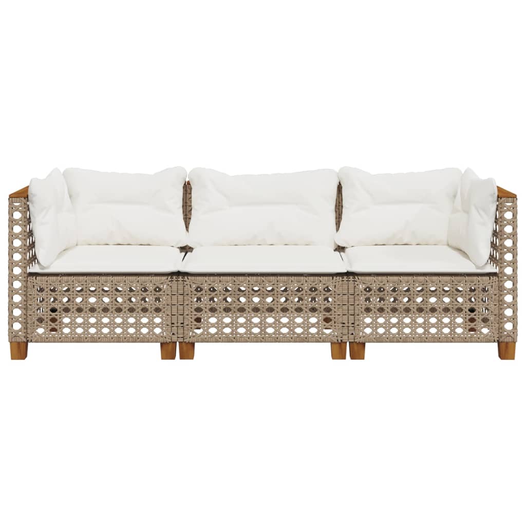 Tuinbank 3-zits met kussens poly rattan beige