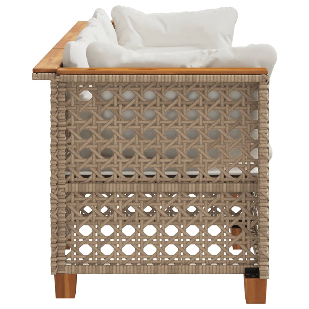 Tuinbank 3-zits met kussens poly rattan beige
